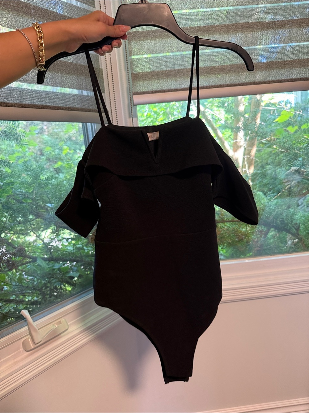 Girls' Black Cold-Shoulder One-Piece Bodysuit